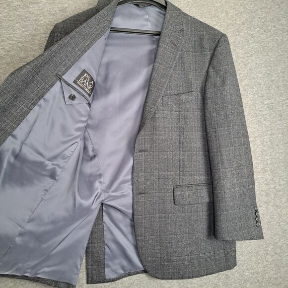 42R Jos A Bank Traveler Gray Plaid Windowpane Wool Sport Coat Blazer Jacket - Picture 4 of 16